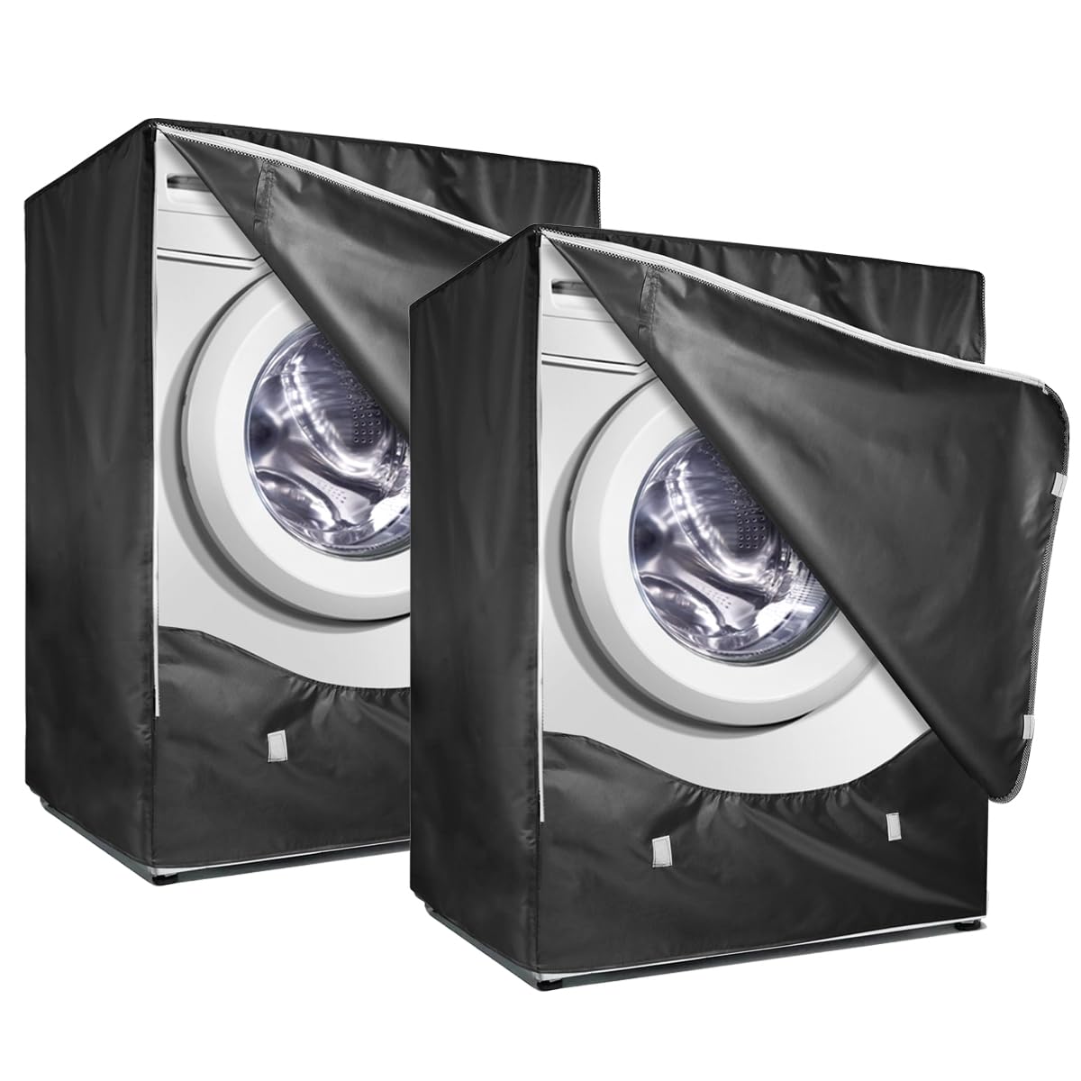 2Pack Washer and Dryer Covers, Washing Machine Cover with Zipper Design, Waterproof &amp; Dustproof &amp; Anti-UV Washer Covers Fit for Most Front Load Machine, 27"W x 33"D x 39"H -Black