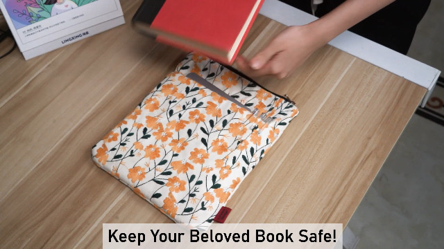 White Daisy Embroidered Book Sleeve - Padded Canvas Cover With Zipper & Front Pocket For Paperbacks & E-Readers