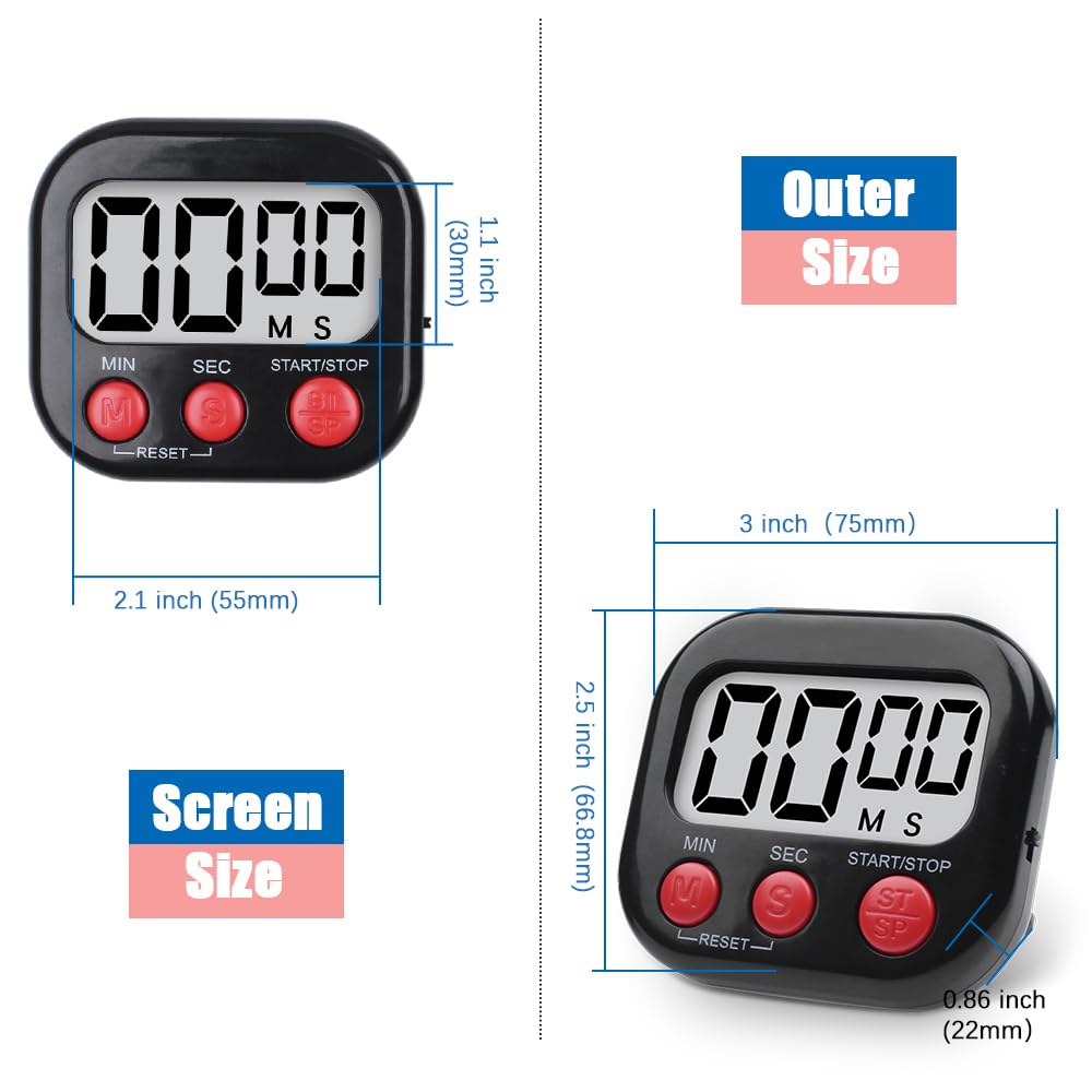 Digital Kitchen Timer Magnetic Backing Stand, Timers for Baking Kitchen, Study, Exercise Training - Image 2