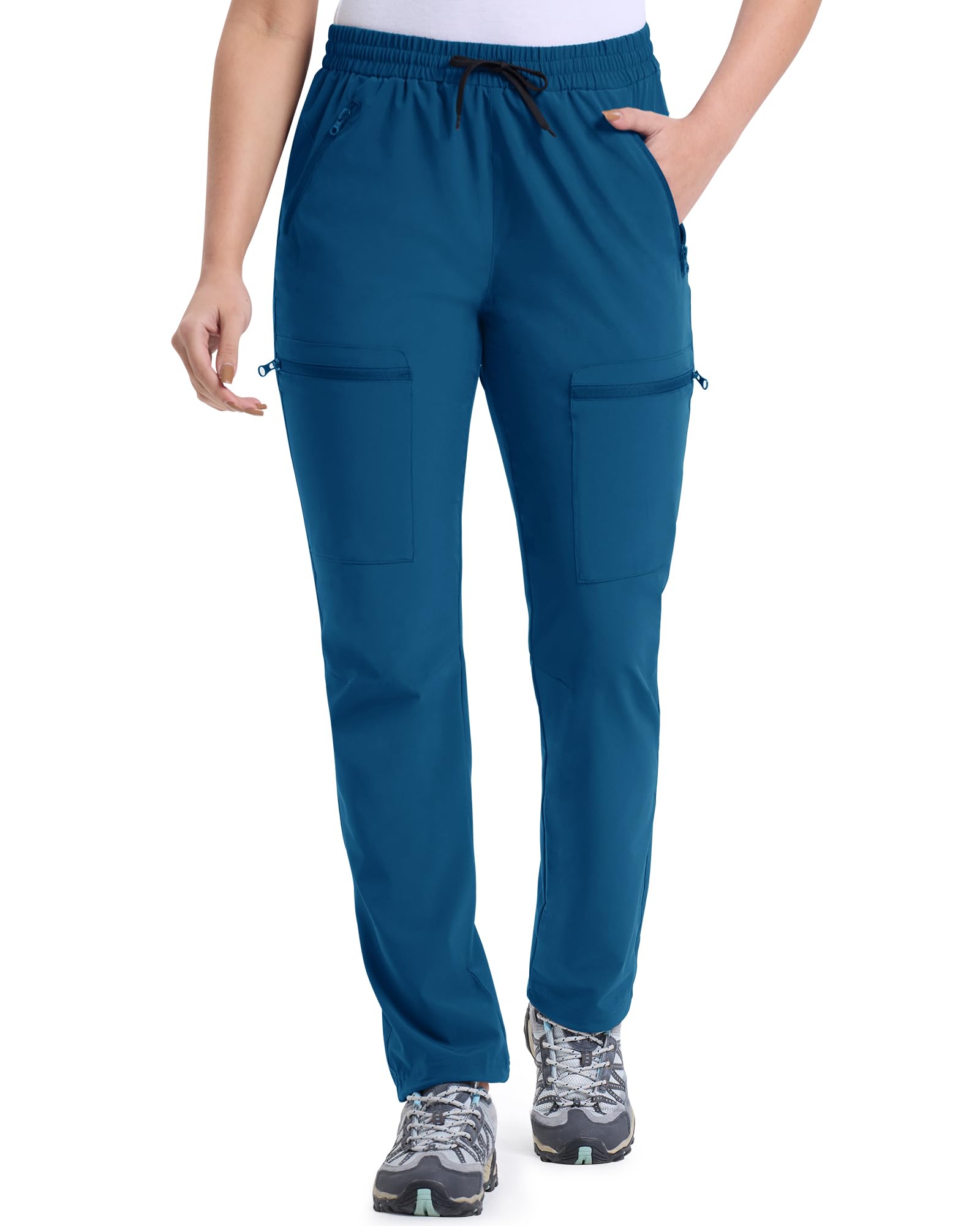 33,000ft Womens Golf Pants with 5 Zippered Pockets Quick Dry Lightweight Hiking Pants Elastic Waist Water-Resistant Outdoor