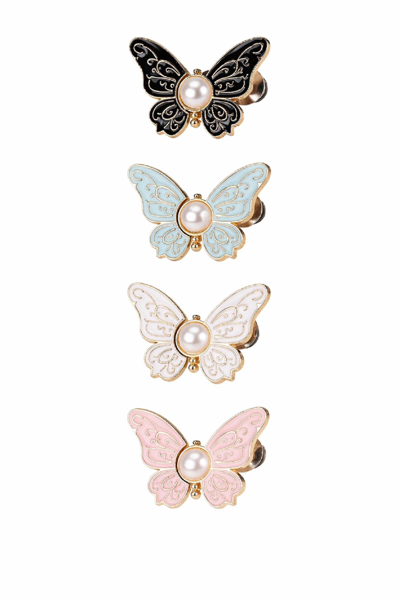 Butterfly Shape Adjustable Waist Clip Button for Jeans and Dresses, Metal Pin Button with Pearl Design, Removable No-Sew Waist Fastener-image-33