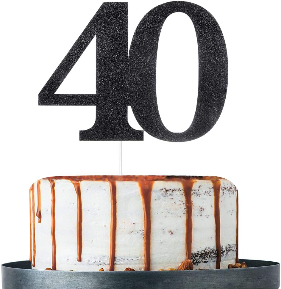 Black Glitter Number 40 Cake Topper - for 40th Birthday/Wedding Anniversary Party Decoration
