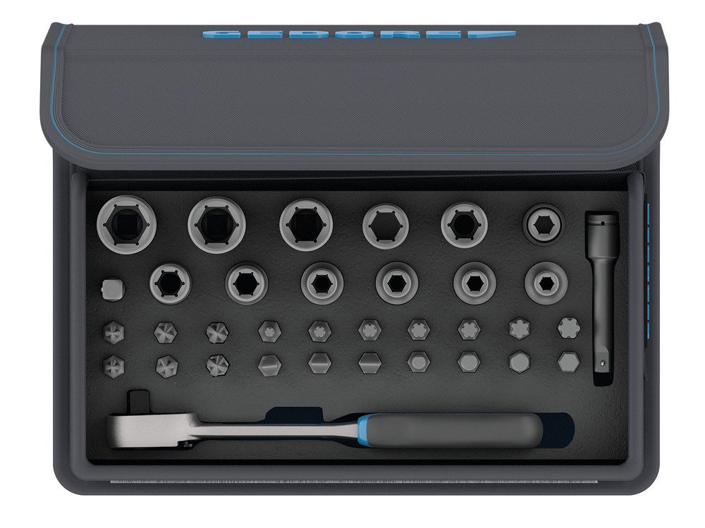 Gedore ' 20 Bit Socket Set with Ratchet 1/4 in TC 666 Mu Textile Bag 35 Piece Set