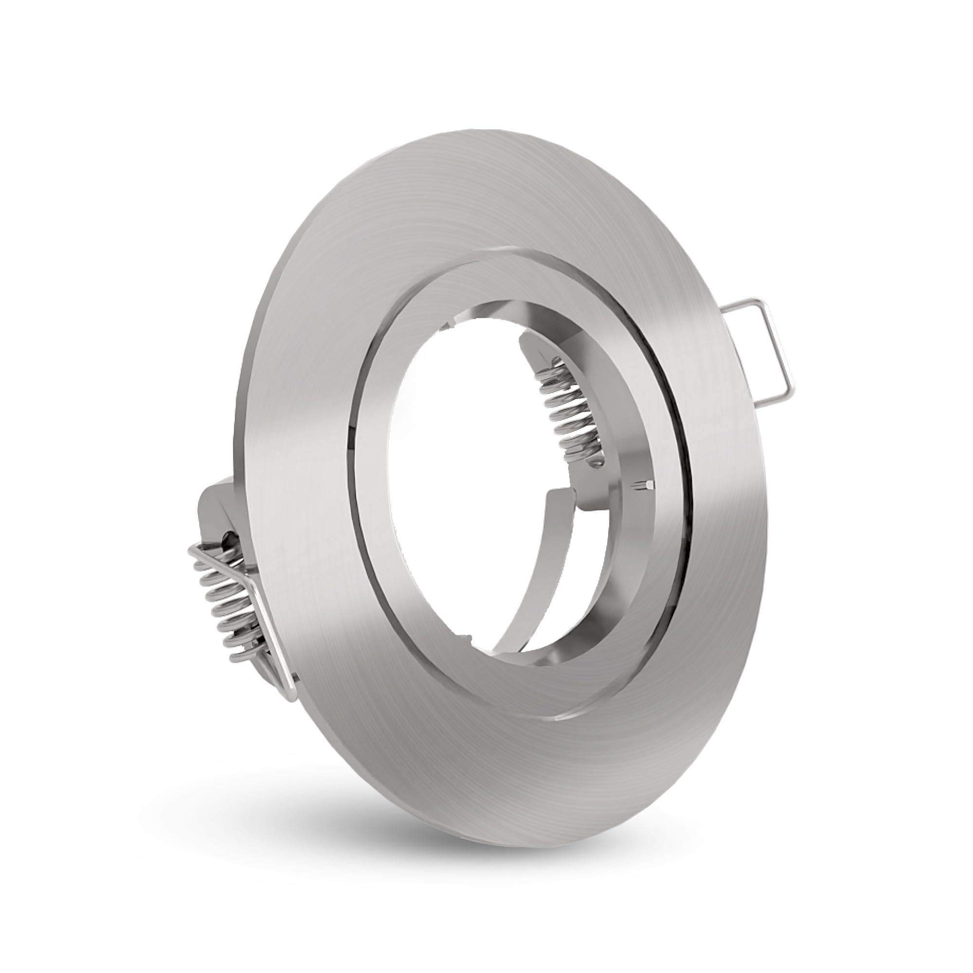 linovum 10x Einbaustrahler Rahmen Set - Einbaurahmen rund Edelstahl Optik gebürstet starr inkl. GU10 Fassung für LED, Halogen