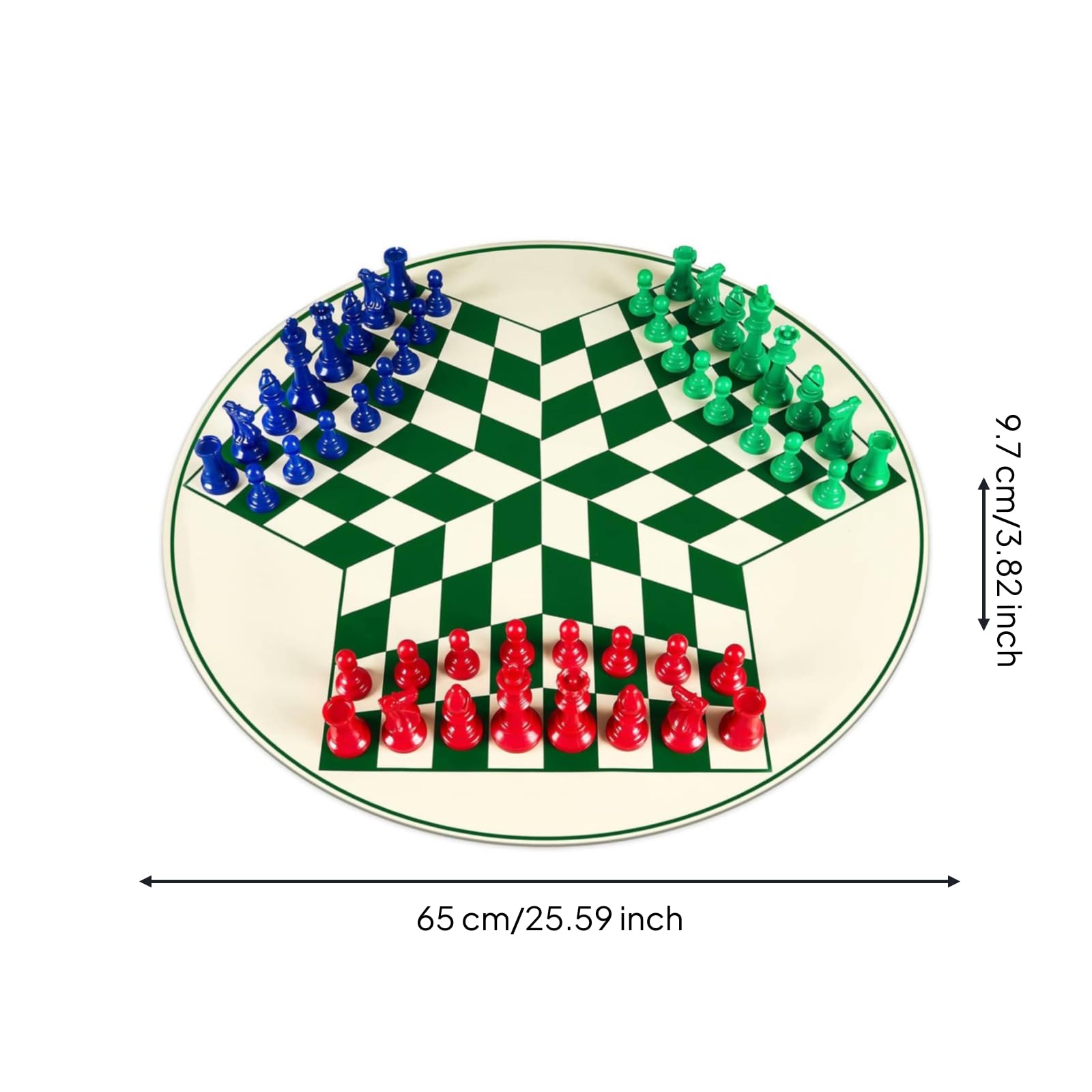 Jeu D'échecs à 3 Joueurs avec Plateau Rond Familial Jeu D'échecs à Trois Joueurs en Plastique Échiquier Coloré pour Écoles, Soirées Jeux