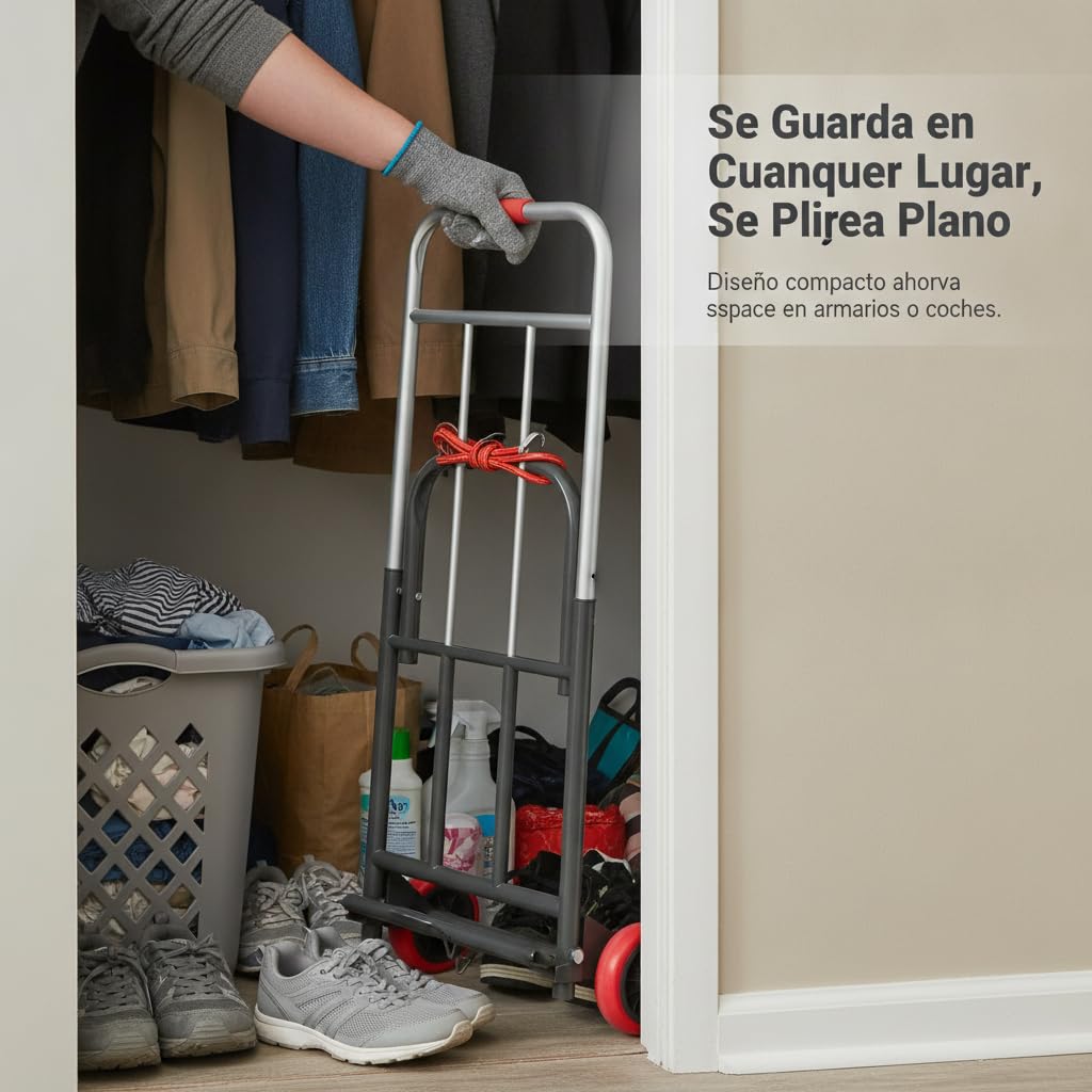 Manual Plegable Metal 200 kg, Acero Inoxidable, Carga máxima 200 kg, Cuerda elástica, Acero al Carbono, para Hogar, para Maletas, Rueda de Goma Resistente al, Grande 32