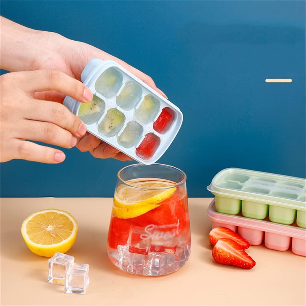 Ice Cube Silicone Household Homemade Ice Cube Storage Box Ice Maker Food-Grade Quick- Ice Box with Lid (Pink 14.2 * 7.2 * 3.5CM) (Yellow 14.2 * 7.2 * 3.5CM)