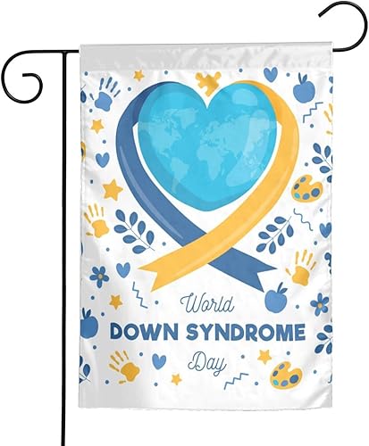 Miniatura 5 de Ilustración del Día Mundial del Síndrome de Down con bandera de jardín de mariposa de 12 x 18 pulgadas, bandera de doble cara para patio, decoración