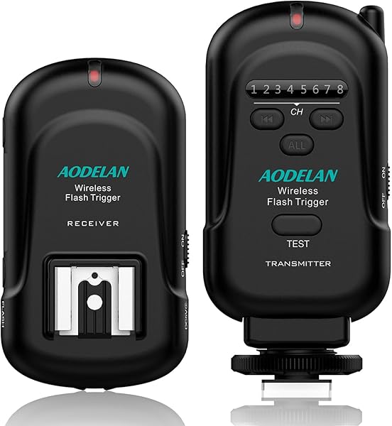 AODELAN Flash Trigger Transmitter and Receiver with Universal Hot Shoe for Canon, for Nikon, for Olympus, for Panasonic, for Pentax, for Fuji, for Samsung, for Sony