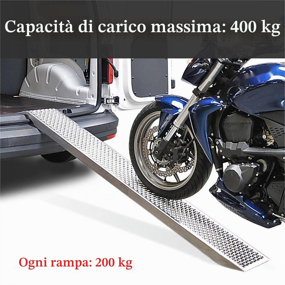 Froadp 2x Rampe di Carico per Auto Coppia di Rampe con Antiscivolo Zincata Rampa di Accesso Marciapiede per Veicoli Motociclistici ATV Auto Moto Carico Massimo 400KG (135x23x4,5cm)