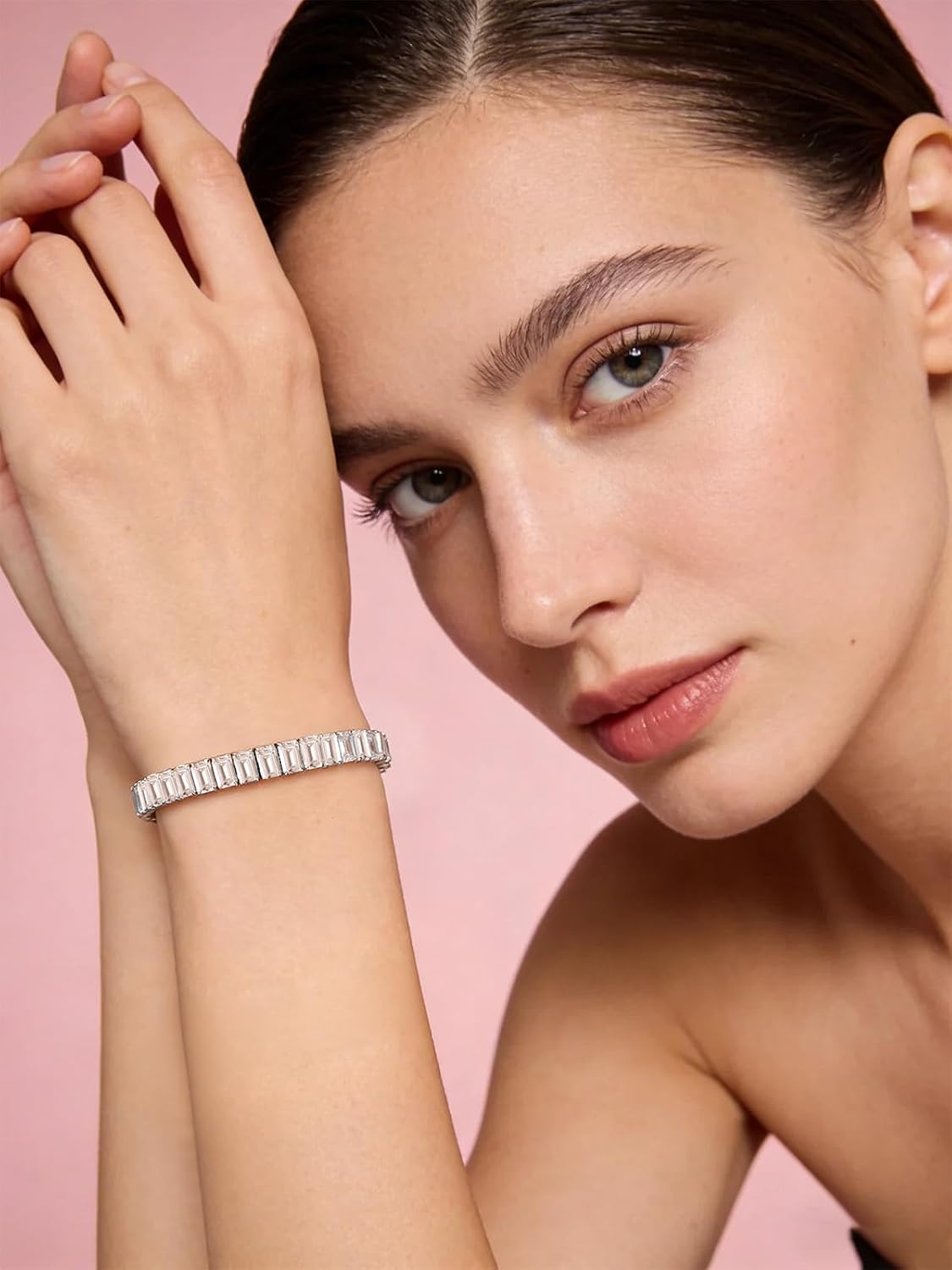 White Gold Plated Sterling Silver Birthstone Bracelets for Women, Adjustable 6-9 Inches Hypoallergenic Tennis Bracelets,Gifts for Anniversary/Birthday/Valentine's Day