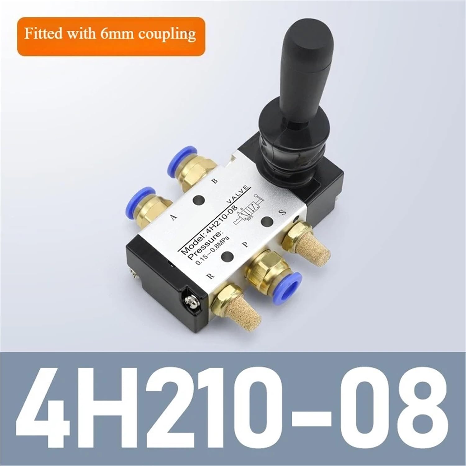 5/2 Way Pneumatic Air Hand Lever Operated Valve, Manual Control 2 Position 5Port Push-Pull, 1pc(4H210-08 6MM)