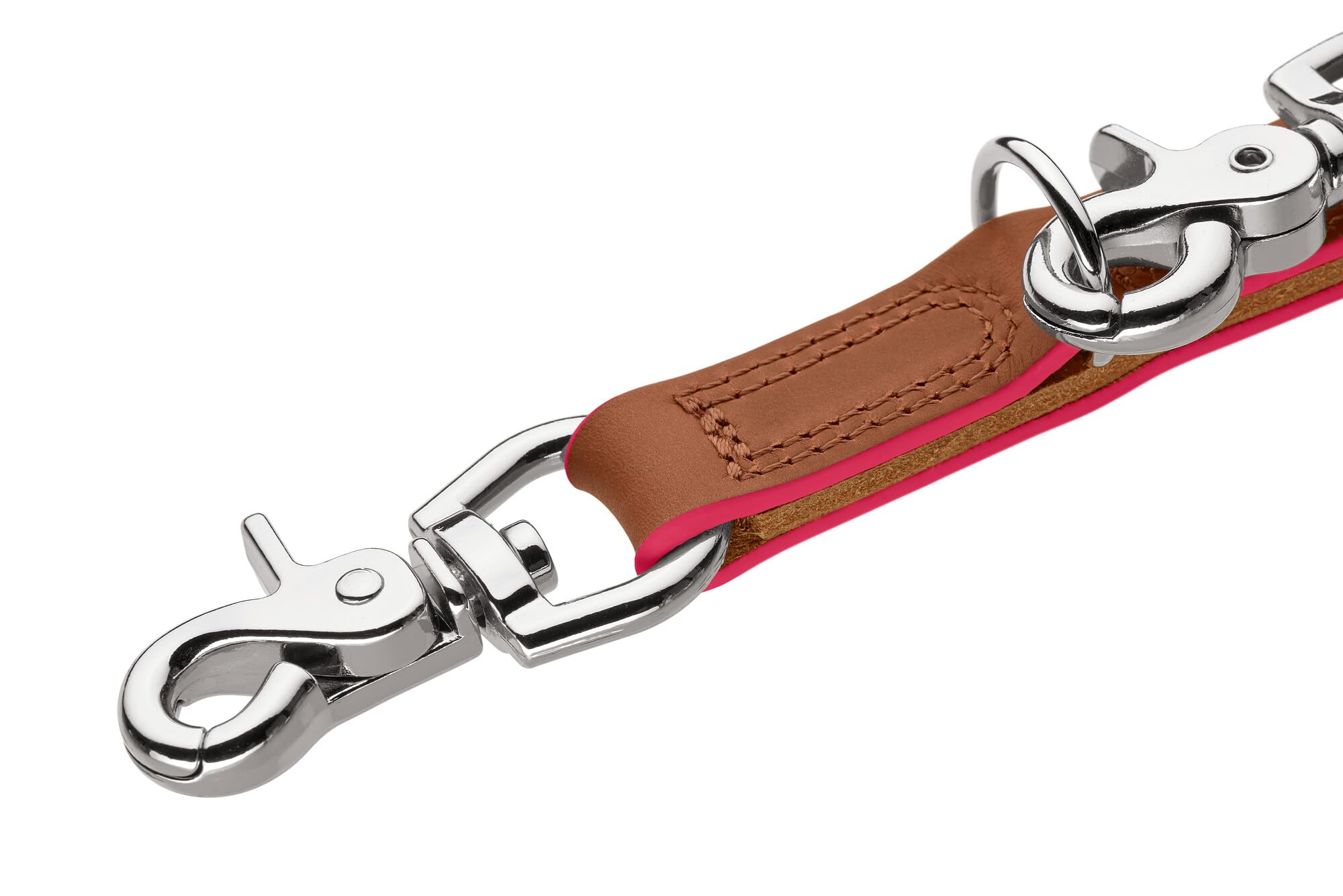 Hunter Regulowana smycz dla psa Garda z miękkiej skóry bydlęcej, wytrzymała i wygodna, z ręcznie farbowanymi krawędziami kontrastowymi, 3-stopniowa regulacja, Made in Germany, kolor: koniakowy/różowy