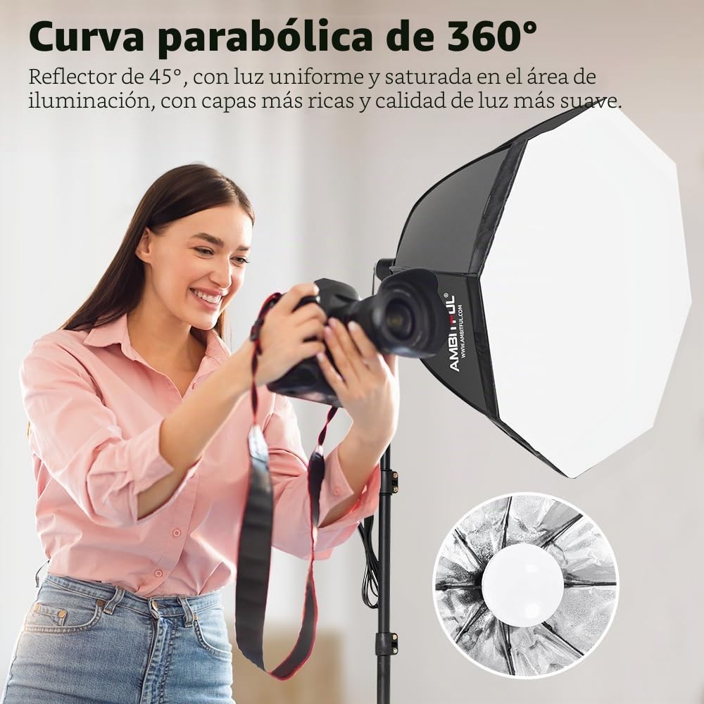 Kit de iluminación de fotografía Softbox, 2 x Kit de iluminación AMBITFUL de 65 cm con Soporte de luz de trípode de 2 m y 2 Bombillas LED Bicolor de 50 W 3000-6500 K, iluminación Continua LED
