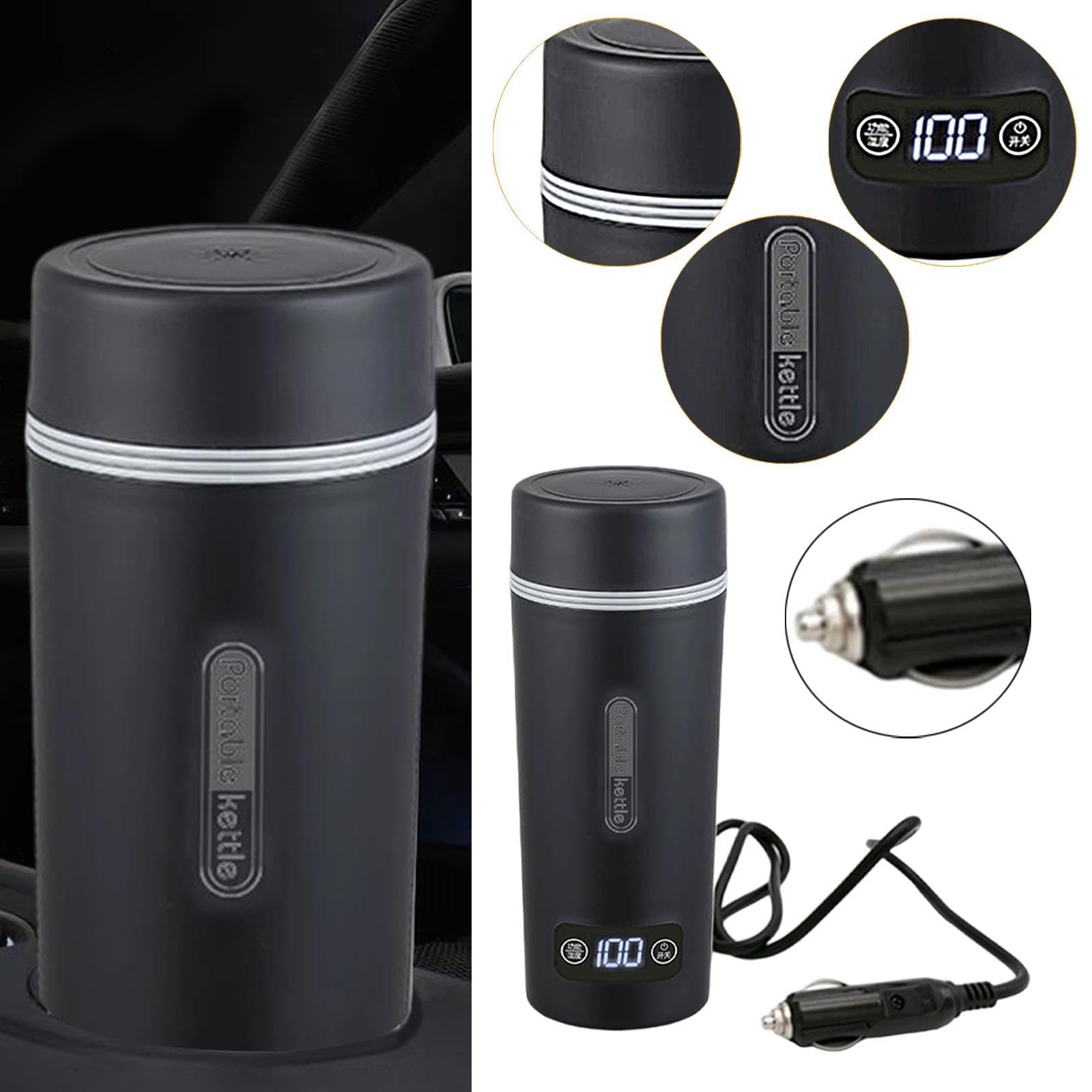 Carro Taza Calefactable Hervidor Eléctrico Botella Termo Portátil de Acero Inoxidable con Pantalla LED de Temperatura Y Diseño Compacto Adecuado para, 12 V para Coche, Individual