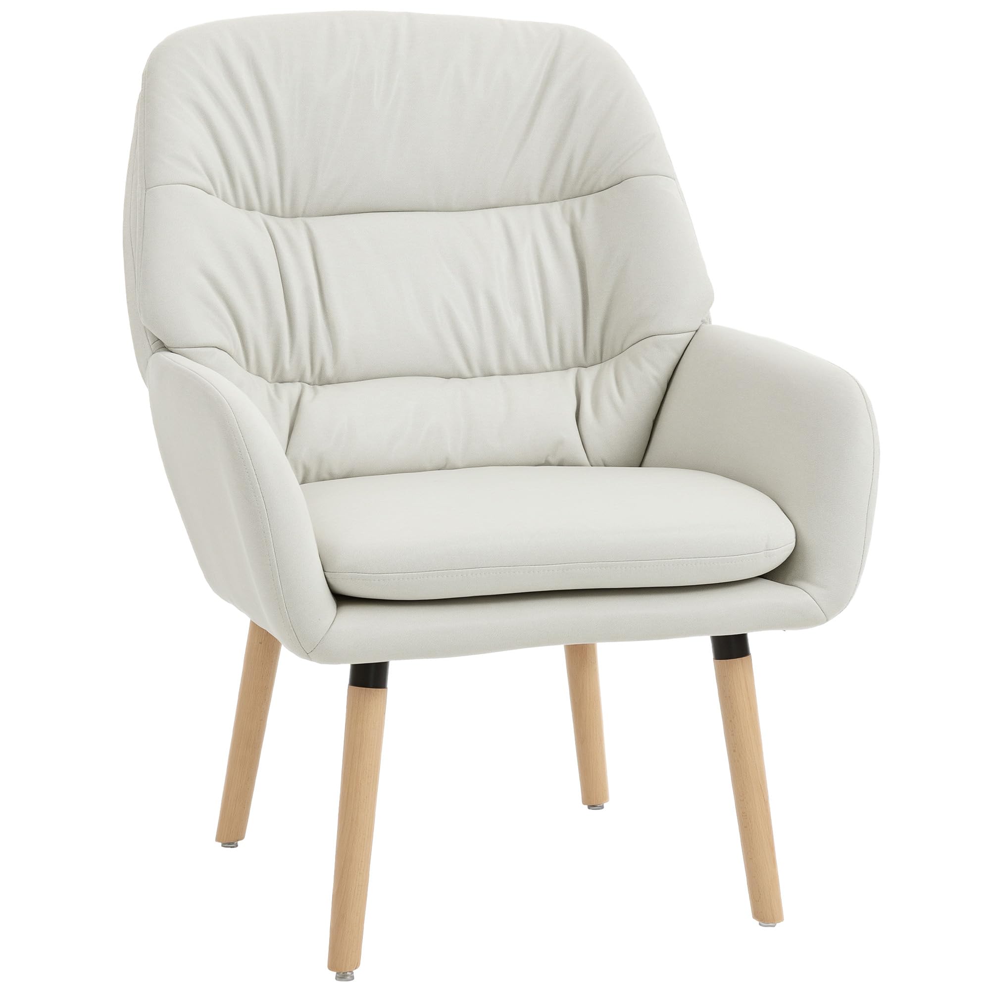 HOMCOM Sillón de Salón Moderno, Butaca de Salón, Acolchado de Doble Capa, Tapizado en Cuero Sintético, Patas de Madera, Sillón de Lectura para Dormitorio, Oficina, Estudio, 68x74x89 cm, Crema