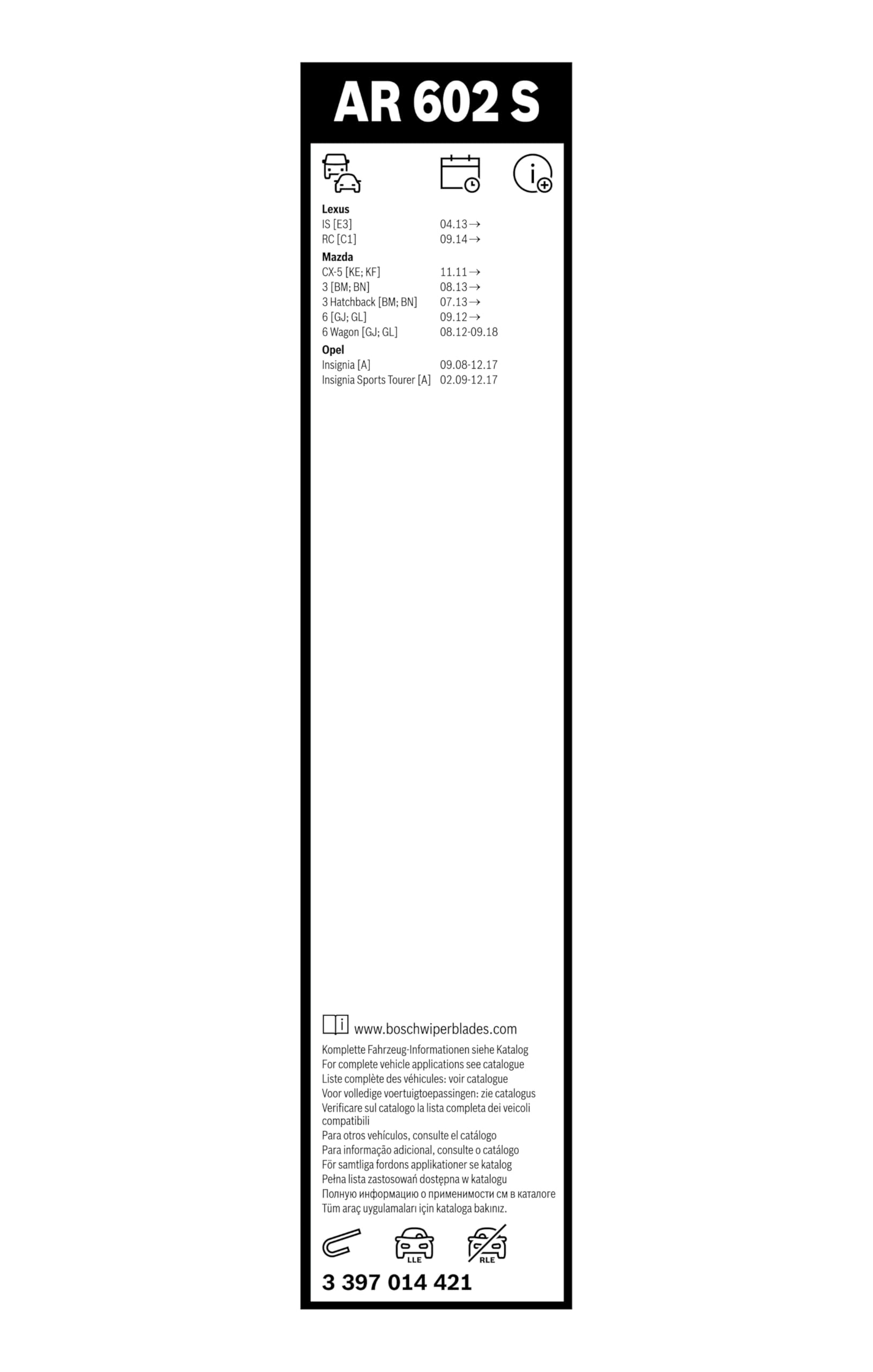 Bosch Automotive 3397014421 Pióro Wycieraczek, Czarny, 600 mm/450 mm