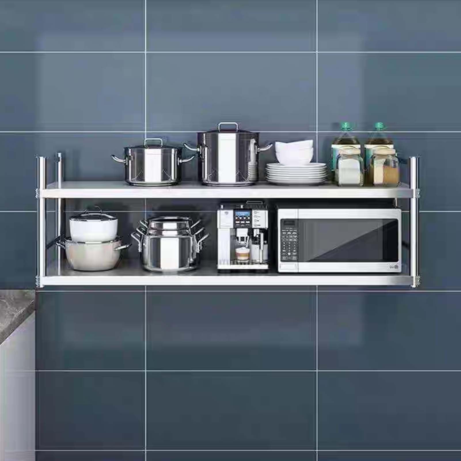 Étagère murale en acier inoxydable avec garde-corps anti-chute pour optimiser l'espace de cuisine
