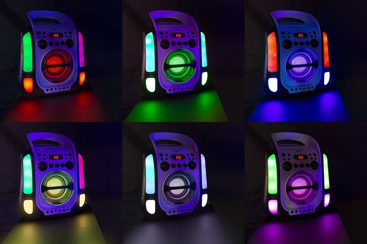 Fenton SBS30W – Altavoz karaoke bluetooth con lector CD+G, USB, 2 micrófonos con cable, salida video RCA, altavoz portátil con luces LED, karaoke machine con AUX y reproducción MP3, color blanco