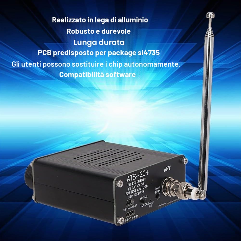 Ricevitore radio a banda completa, ATS-20+ Plus ATS20 V2 SI4732 ricevitore radio multi-banda, display da 0,96 '' per unità DSP con FM AM SSB
