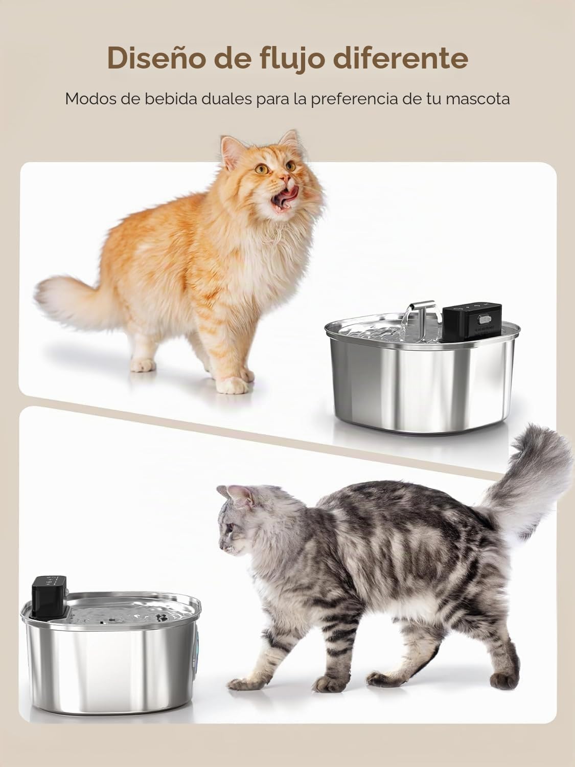 Fuente para Gatos de Acero Inoxidable con 3 Modos de Funcionamiento: Fuente inalámbrica de 3,2 L para Gatos, Bomba ultrasilenciosa y diseño de Boquilla Doble, con 3 Juegos de filtros