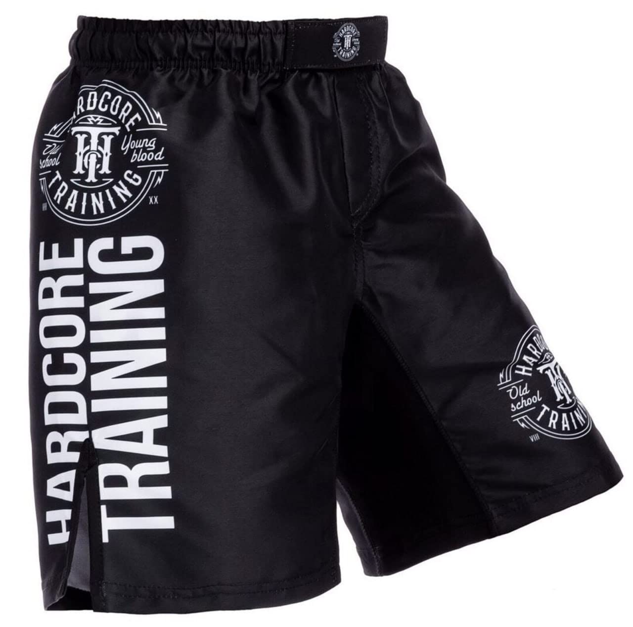 Hardcore Training Kids Boks Aktywne Spodenki Szorty BJJ Fitness Bieganie Trening Ćwiczenia Odzież Sportowa (DE/NL/SE/PL, Wiek, 14 lat, Regularny, Biały Czarny)
