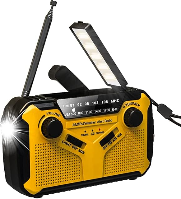 Wind Up Radio,Hand Crank Solar Radio,Survival Equipment,Portable Emergency AM/FM Radio with USB Phone Charger,Dynamo Radio with Torch,Reading Lamp and SOS Alarm for Household Outdoor Camping, Hiking