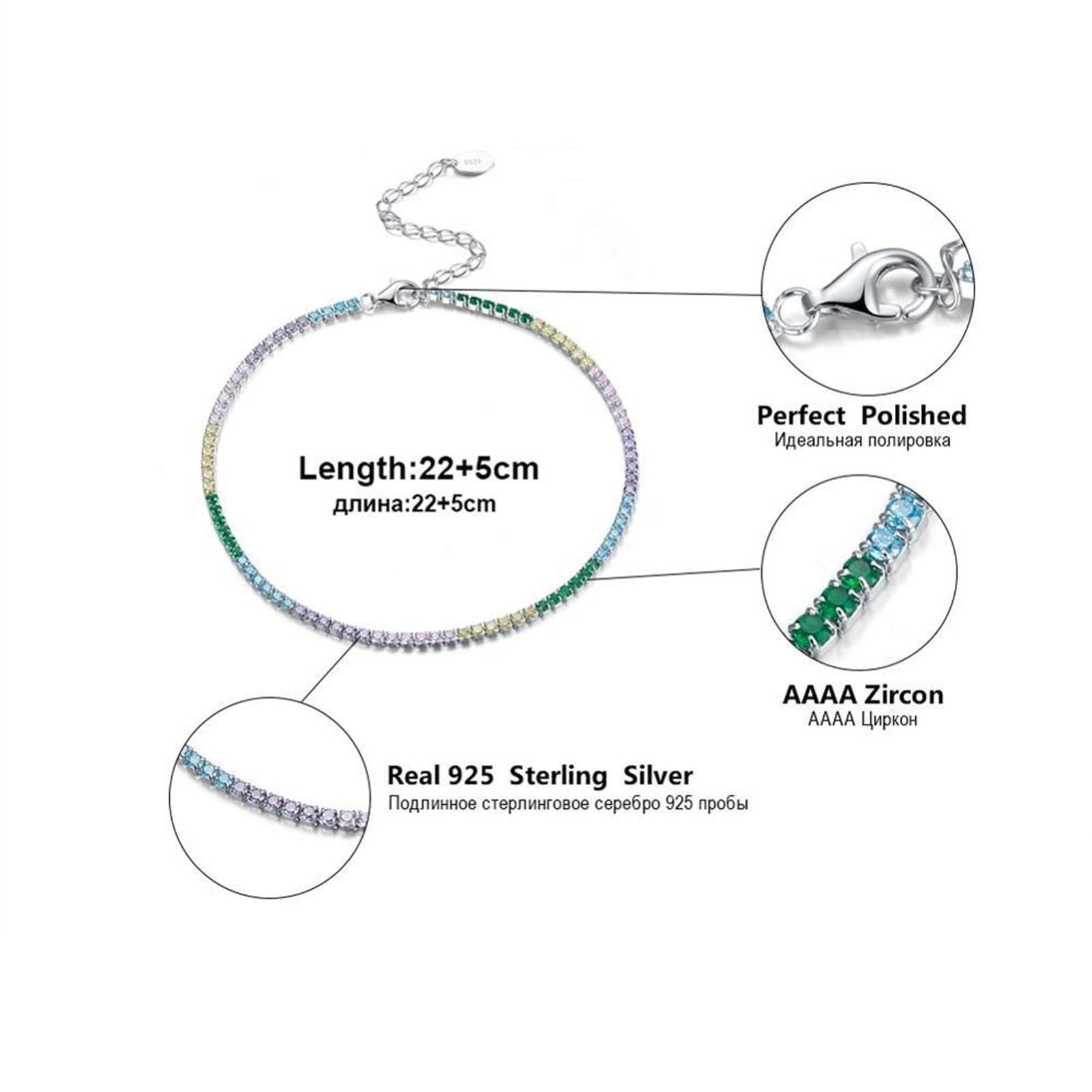 Braccialetti alla caviglia Cavigliera da donna Cavigliera da tennis in argento sterling 925 Cavigliera regolabile Gioielli da vacanza per l'uso quotidiano Cavigliere da donna (Colore : Multi