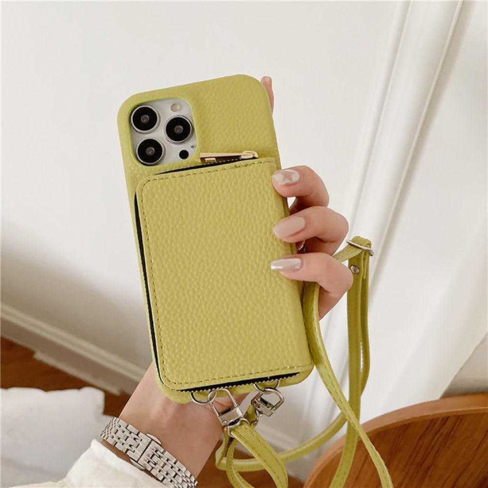 Funda para teléfono con correa para el hombro y billetera con cremallera para iPhone 15 15Pro Max 14 Plus 13 Pro 12 11 Funda trasera con bolsillo para tarjeta con cordón de cuero PU, K, para iPhone 1