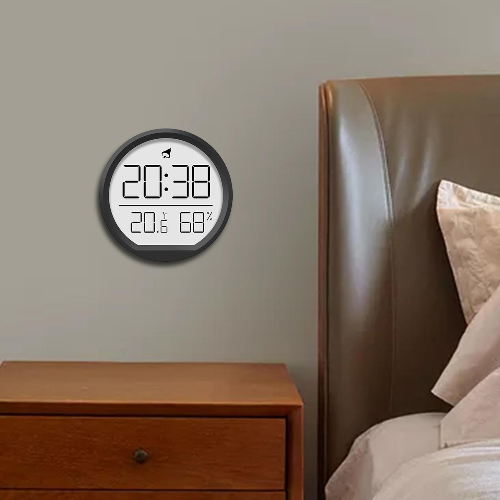 Sharplace 3 in 1 Digitaler Wecker, runde Wanduhr mit Thermometer, kein Ticken, 12/24 Stunden, vielseitige batteriebetriebene Uhr Desktop Thermometer tragbar Für Haus Küche Büro, Schwarz