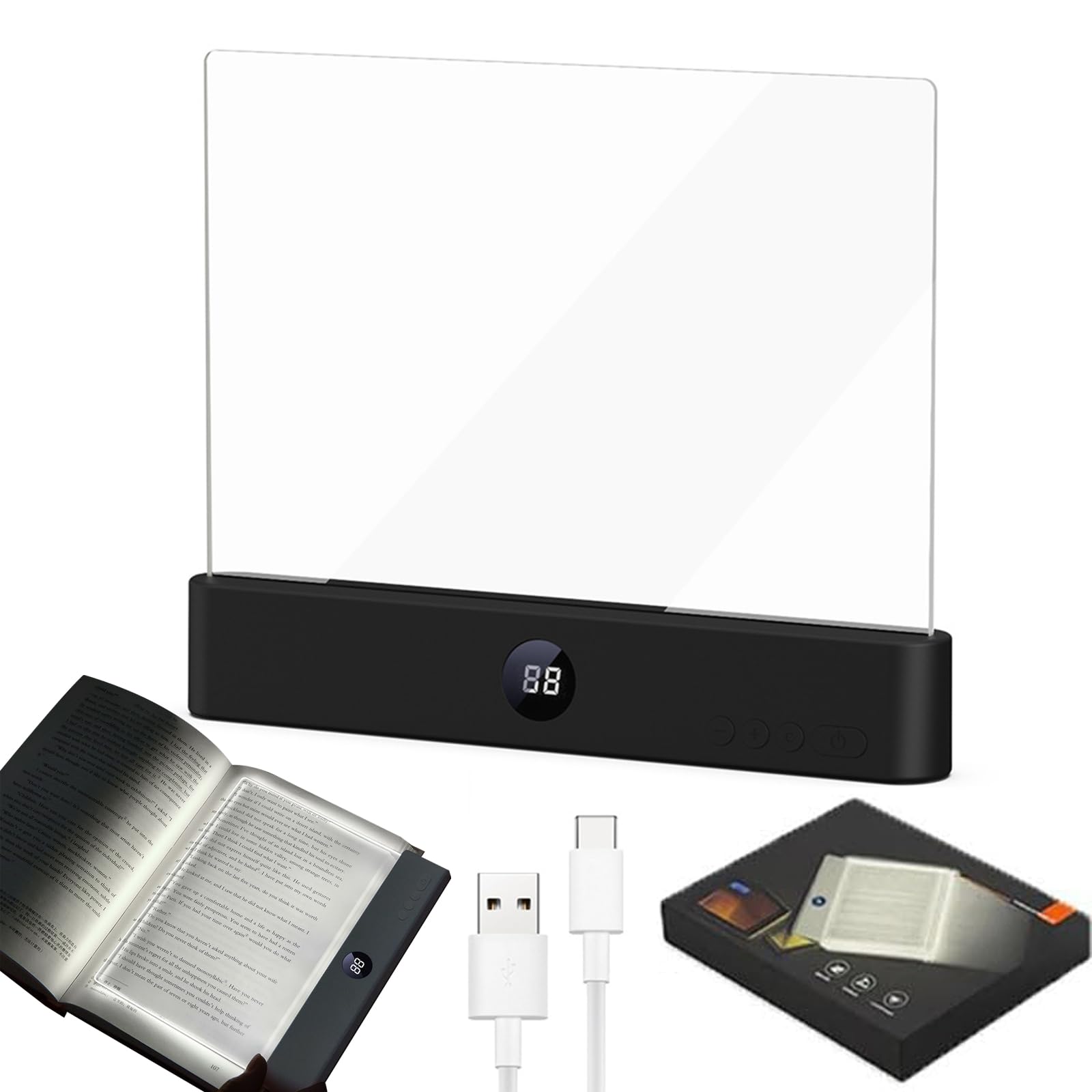 Smart LED Book Light, Rechargeable LED Clear Full Page Reading Light with 3 Colors & Timer, Dimmable Clear Flat Reading Light, Student Reading Lamp Book Light Gifts for Readers Women Men (Black)