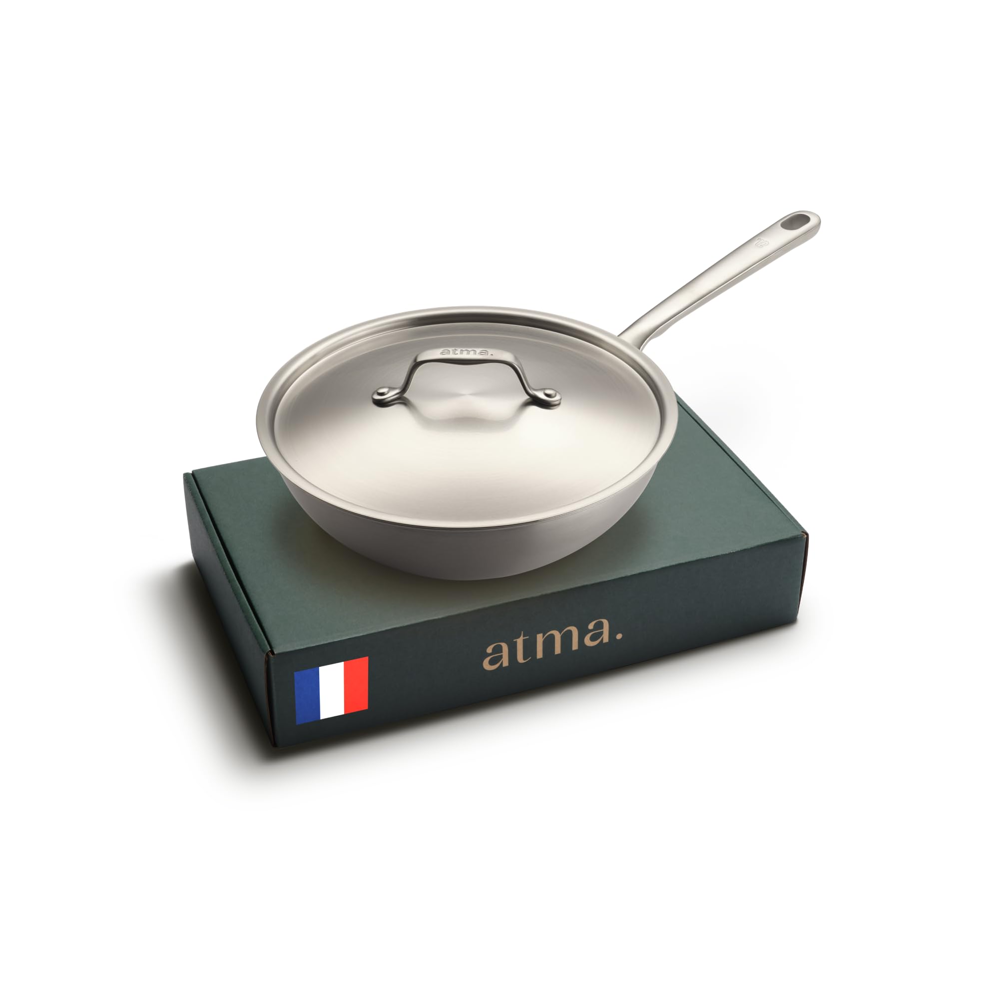 Atma - Wok en Inox 3 Plis – Ø24 cm – Compatible Tous Feux, Cuissons Express et Polyvalentes – Sans PFAS, Ni Revêtement Chimique – Grande Contenance, Manche Riveté – Fabriqué en France