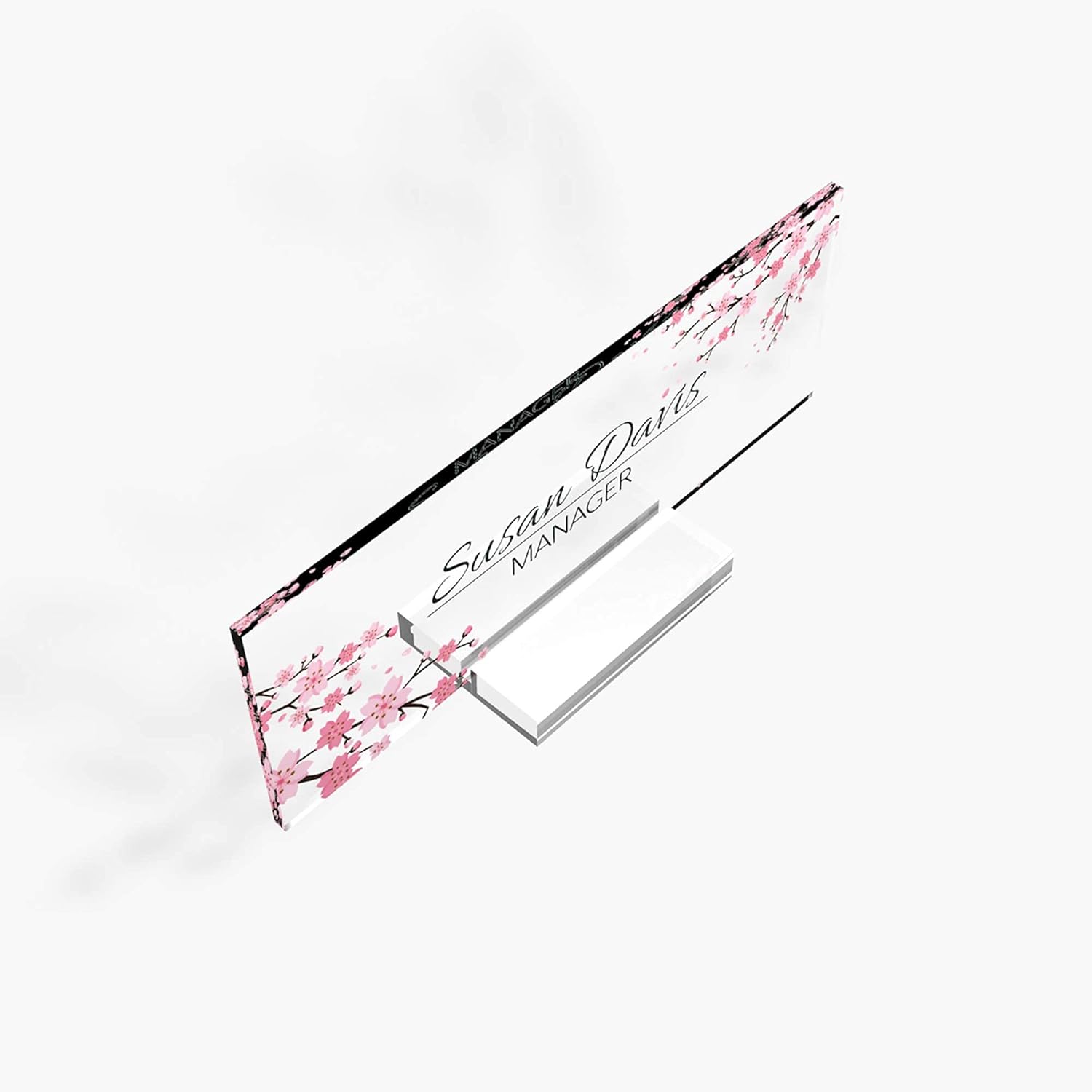 Personalized nameplate Desk Decor Office Unique Gift Custom Logo tech Desk Custom Name Plate for him and her Occasion Gift for teacher frineds (8"x2.5") (cherry blossom)