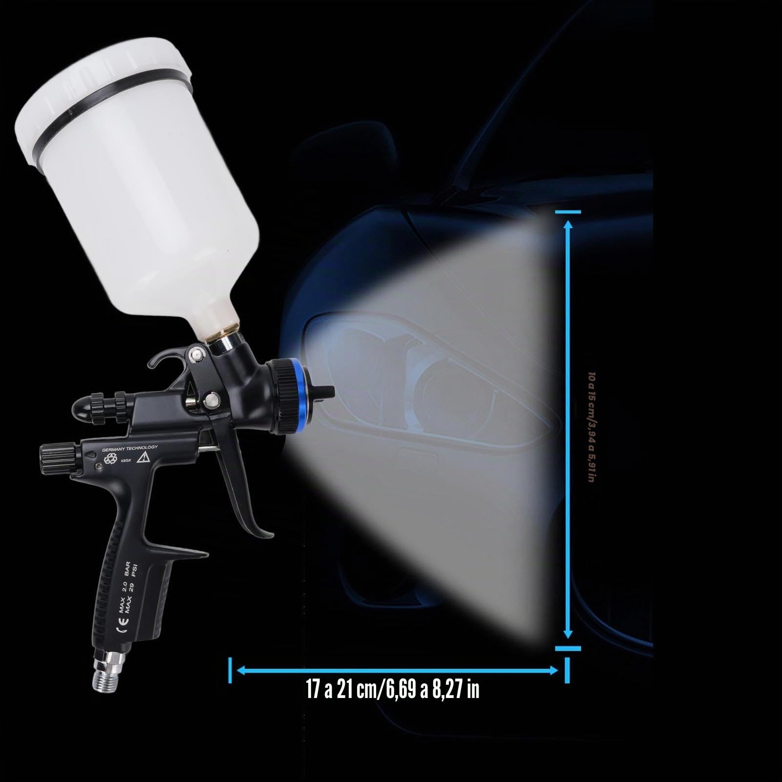 Pistola a Spruzzo Ad Aria HVLP, Pistola a Spruzzo HVLP con Ugello 1,3 Mm e Bicchiere di Plastica 600 Ml, Spruzzatore di Vernice di Grado Professionale per Mobili, Mobili