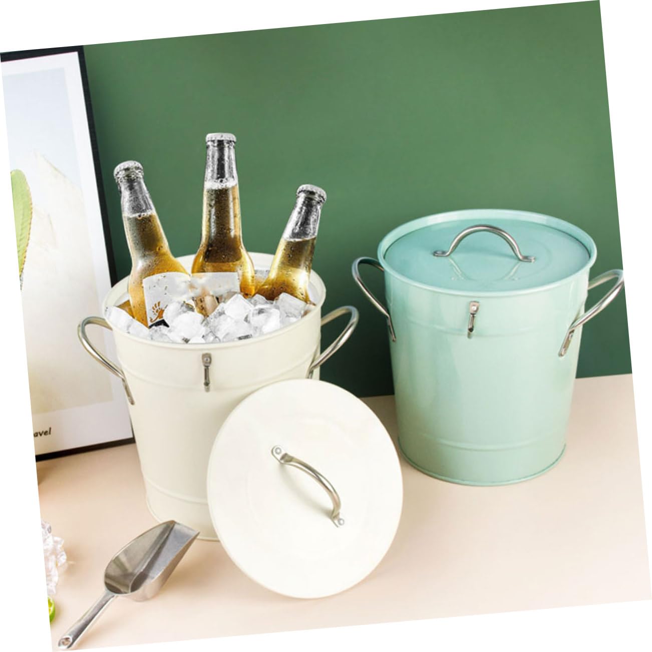 TOPBATHY Cubeta de Hielo Cubo de Cerveza de Bar Cubo de Vino de Bar Cucharada de Hielo Bebidas portátil Barril de Vino Botella de Cerveza envase Barril metalico Acero galvanizado