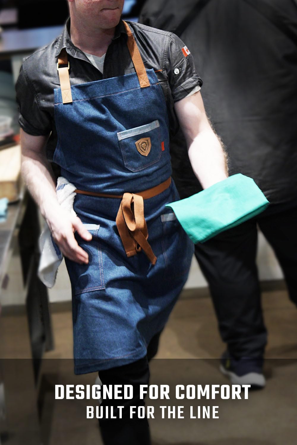 Dalstrong Professional Chef's Kitchen Apron - 4 Storage Pockets - Liquid Repellent Coating - Genuine Leather Accents - Adjustable Straps