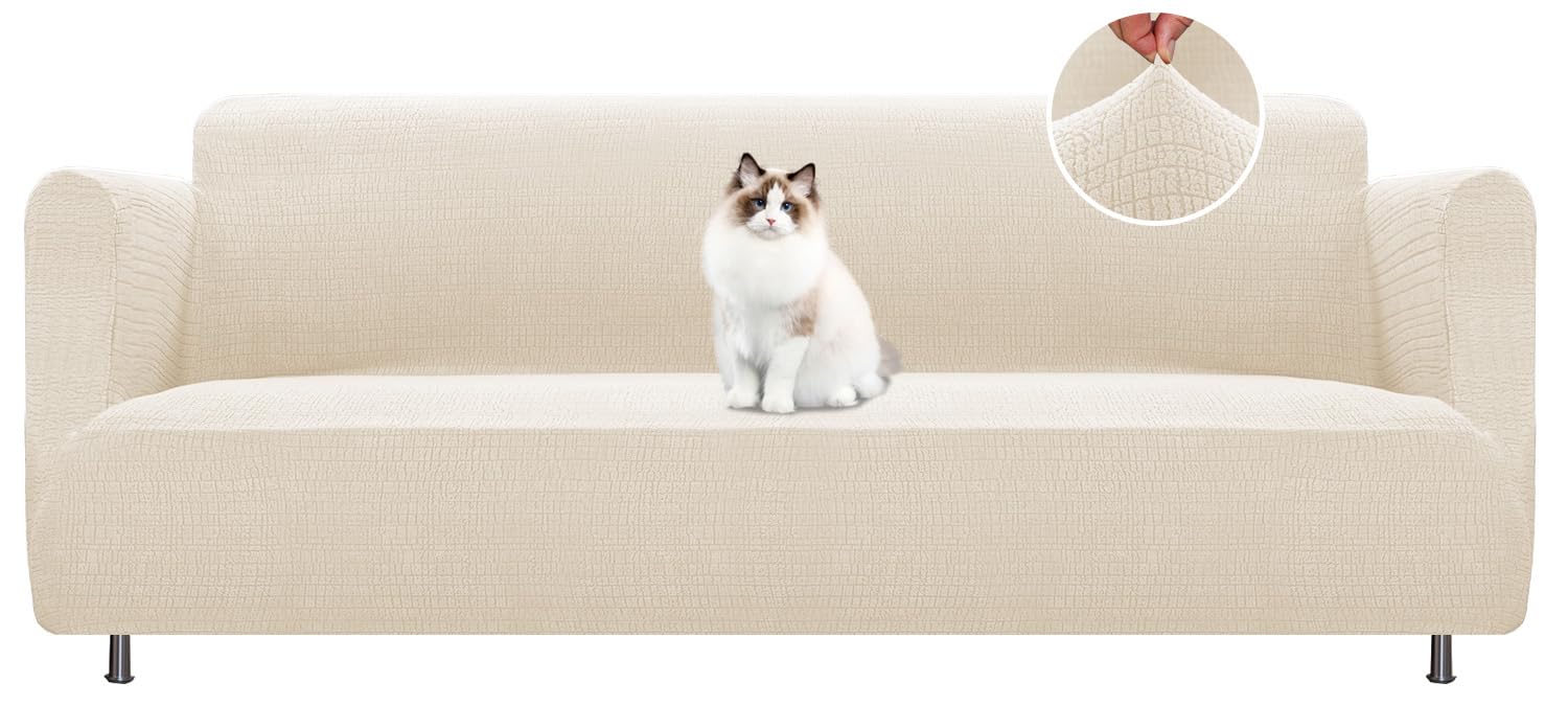 BellaHills High Stretch Sofa Cover 4 Seater Replacement Compatible Cover for Söderhamn Sofa Non Slip Sofa Slipcovers for Living Room Couch Covers Washable Furniture Protectors (4 Seater, Natural)