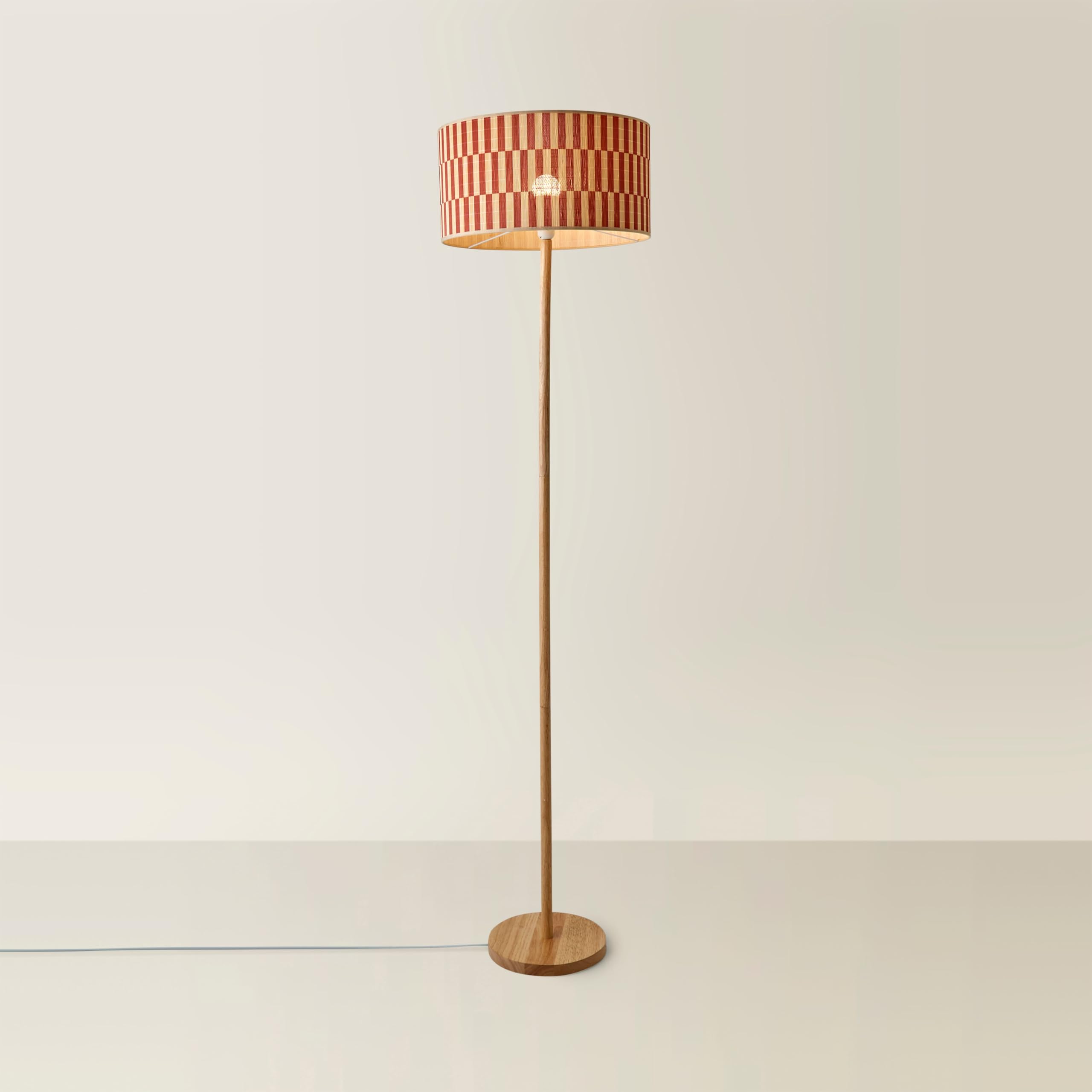 ValueLights | Heather Light Wood Floor Lamp with Orange Checkerboard Bamboo Shade | Floor Lamps & Home Improvements Essential