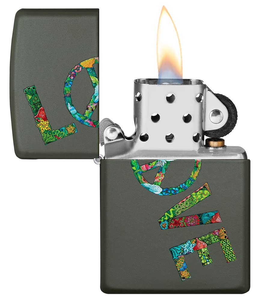 Zippo Briquet Tempête - Love Peace Nature - Finition Verte Mate avec Color Image - Rechargeable - Réutilisable - Design Coupe-Vent - Coffret Cadeau - Fabriqué aux États-Unis