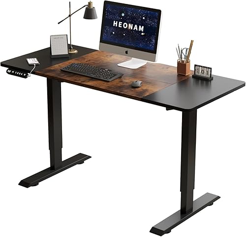 Miniatura 28 de Escritorio eléctrico de pie de 48 pulgadas con puerto de carga USB, escritorio de pie ajustable en altura con preajustes de memoria, amplio Marrón