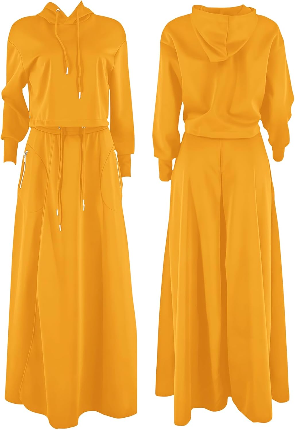 AirZeal Hoodie Skirt Set Women 2 Piece Outfits Cropped Long Sleeve Hoodies and High Slit Maxi Skirt with Pockets - Image 3