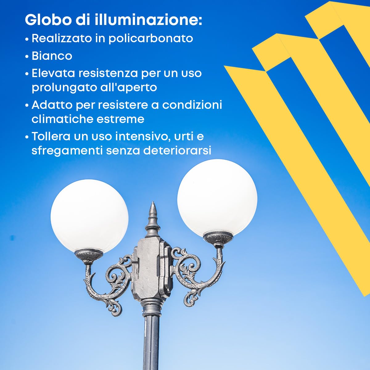 Kit de Iluminación Exterior – Bola Farola Exterior Policarbonato Blanco - Ø40 cm (Boca 17 cm) y Base de Policarbonato E27 Negro – Ideal para Jardines, Parques, Caminos y Espacios Públicos