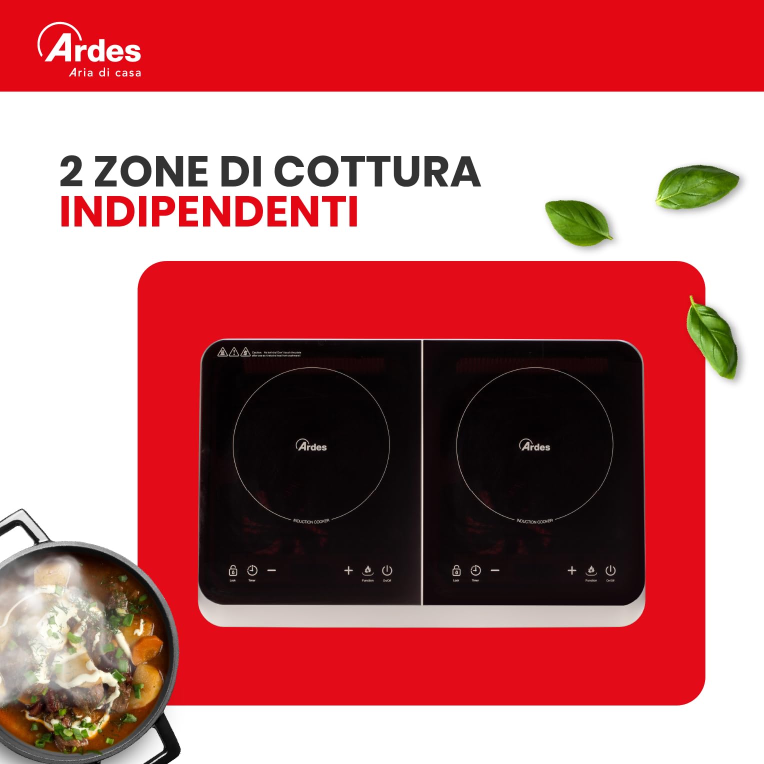 Ardes KOOKIE DUO Fornello Elettrico 2000 W + 1500 W con 2 Piastre a Induzione, Display Digitale e Temperatura Regolabile fino a 240°C, Colore Nero