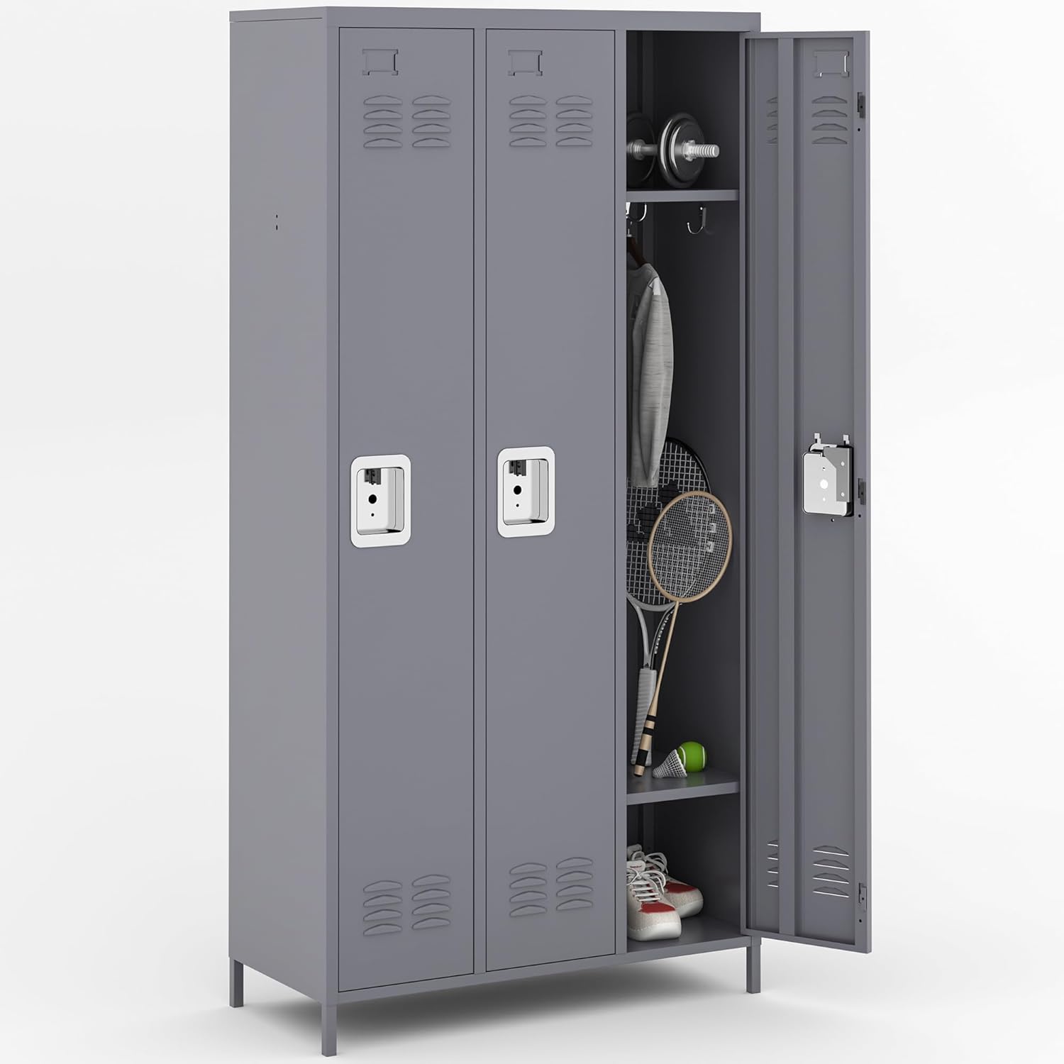 Metal Lockers for Employees, Storage Employee Locker, 72" Storage Lockers with Shelves Steel Cabinet for Home (Gray, 3 door-72'')
