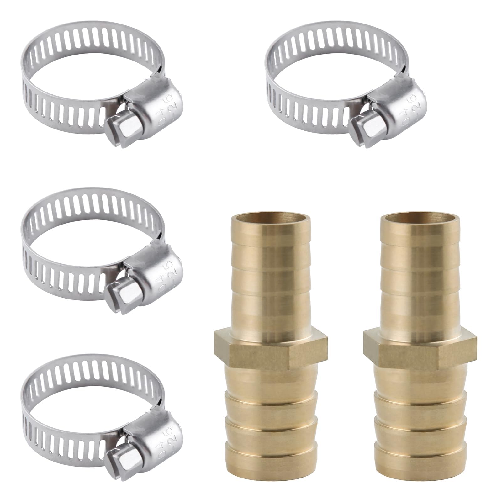 LEONTOOL Paquet de 2 raccords cannelés de tuyau, réducteur de tuyaux cannelés en laiton de 5/8 » à 3/4 » avec 4 colliers de serrage, raccord d’épissure à emboîtement de cannelure réducteur