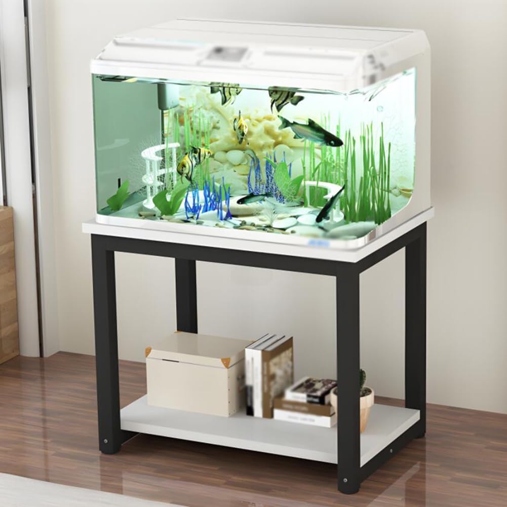 Metal Aquarium Stand, Fish Tank Cabinet, Iron Storage Rack, Double-Layer Detachable Design, Easy to Assemble,Suitable for Home Fish Tank, Landscape Fish Tank (White 50x40x70cm)