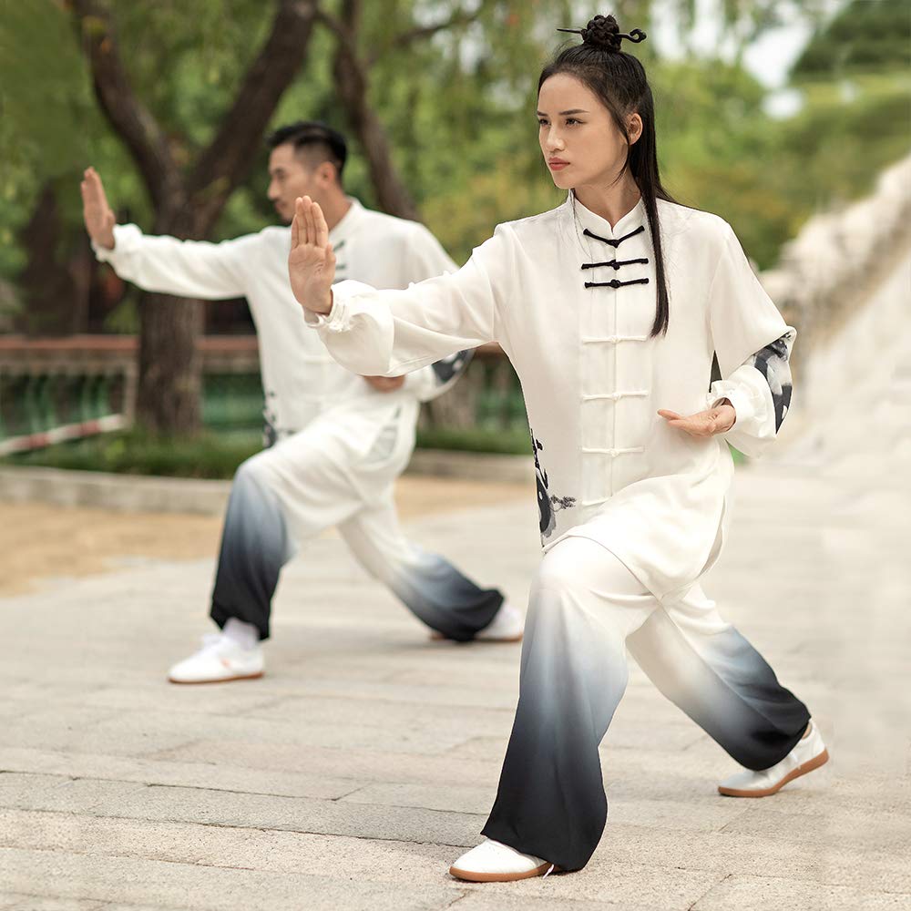 KSUA Uniforme unisex de Kung Fu para artes marciales de seda y lino, manga larga, ropa de tai chi, para ejercicios, Qi Gong, Kung Fu, Wung Chun
