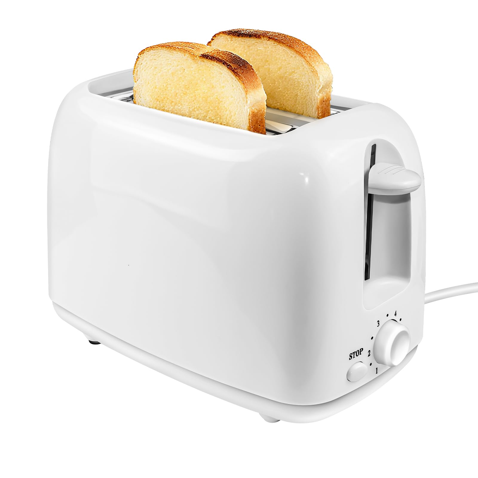 Deluxe 2-Slice Toaster with 6 Browning Settings, High Lift, Reheat, Defrost, Cancel, Anti-Jam, Auto Shut-Off, Integrated Bun Warmer, Removable Crumb Tray, Easy Clean, 1000W, White