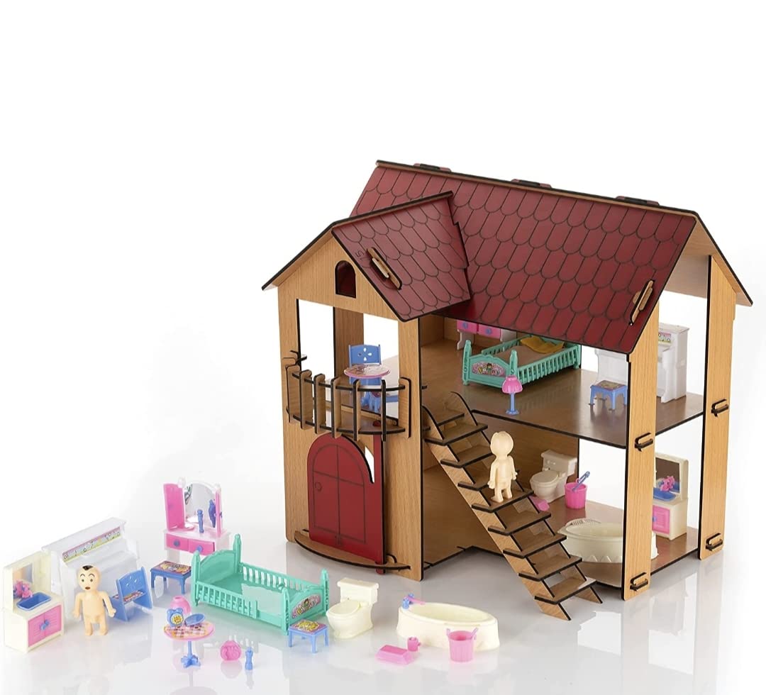 Buy Educational Doll House Kit Wooden Dollhouse Miniature with 78 Items Large Dollhouse