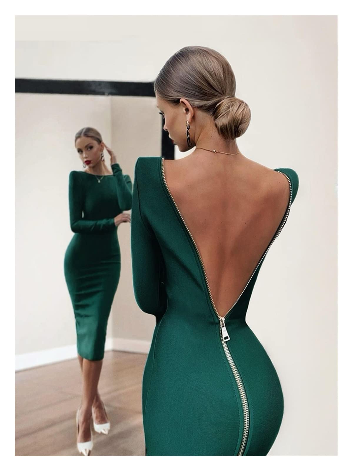 AdorabFruit Chic Black Open Back Zipper Event Dress for Women Long Sleeve  Party Bodycon Dress Night Robe (Color : Black, Size : L.) : Amazon.co.uk:  Fashion